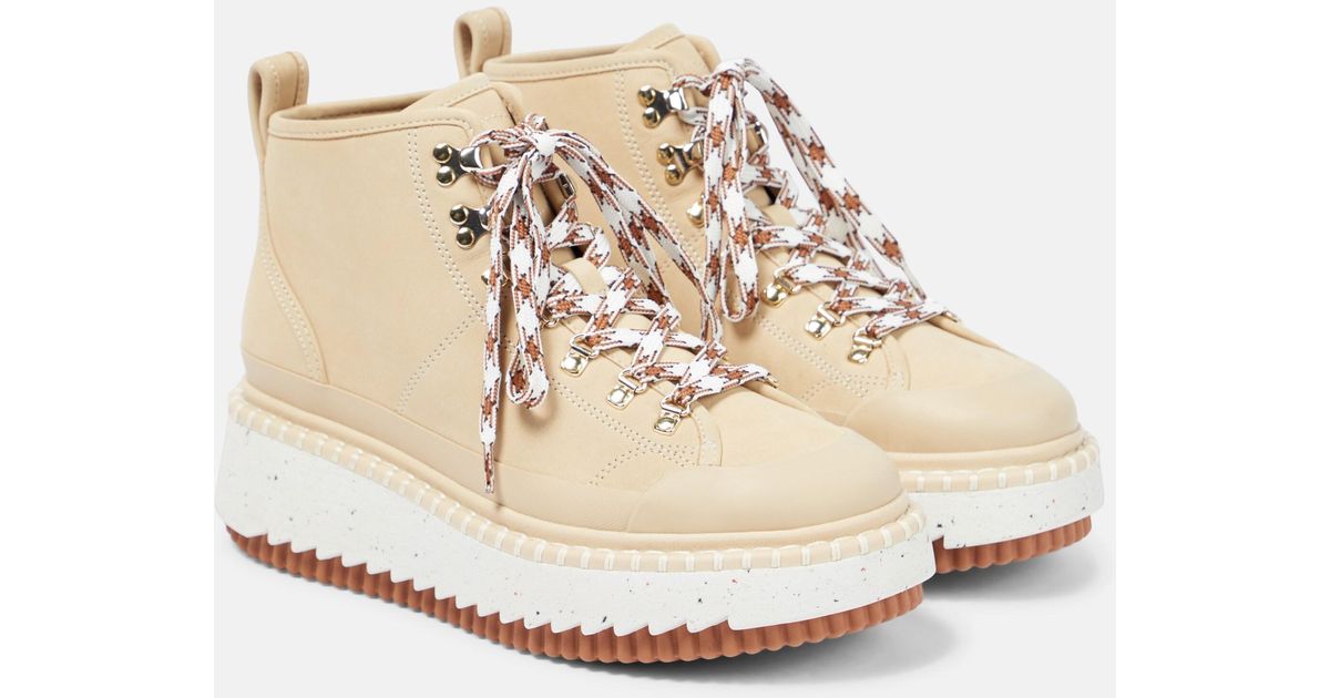 Chloé Chloe Leather Hiking Boots in Natural | Lyst