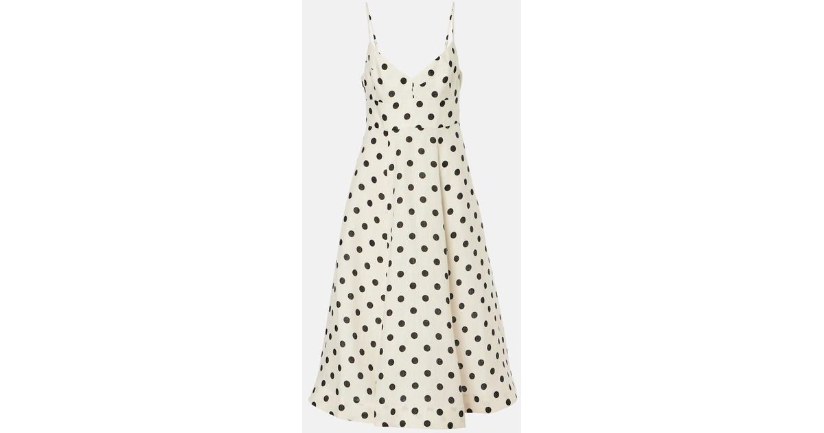 Zimmermann Polka-Dot Linen Midi Dress in White | Lyst
