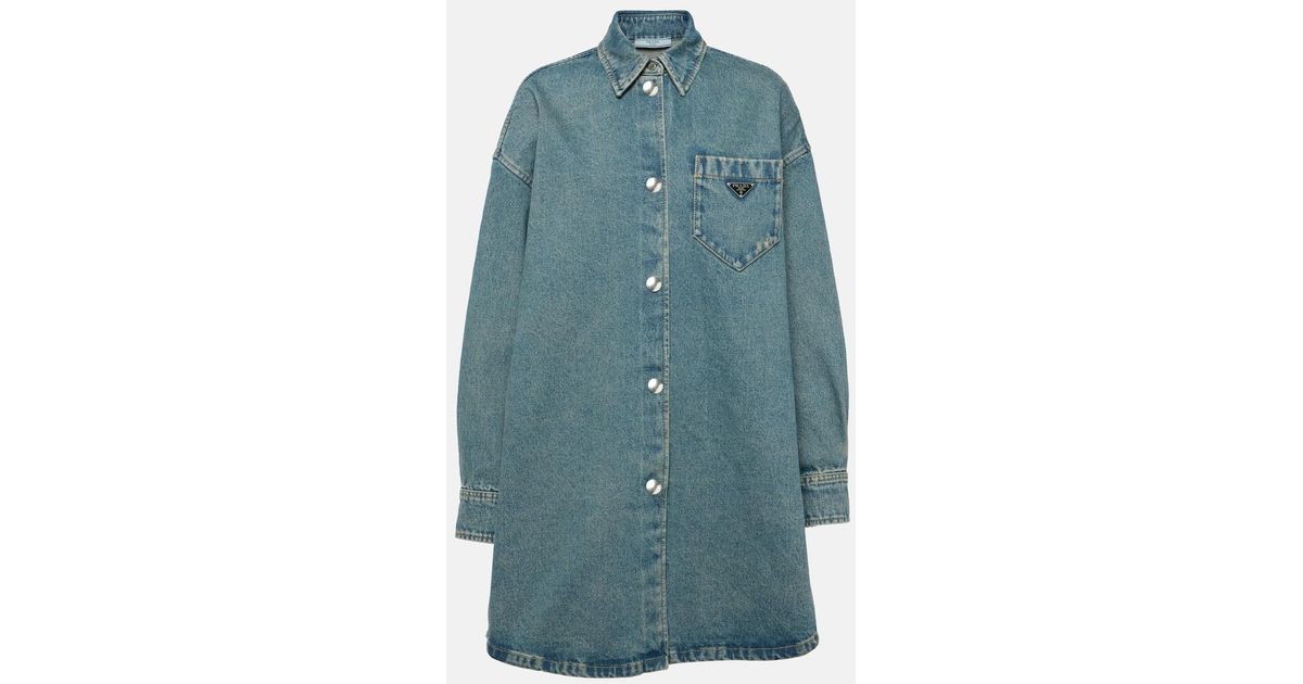 Prada Oversized Denim Shirt Dress in Blue | Lyst Prada Oversized Denim Shirt Dress in Blue | Lyst