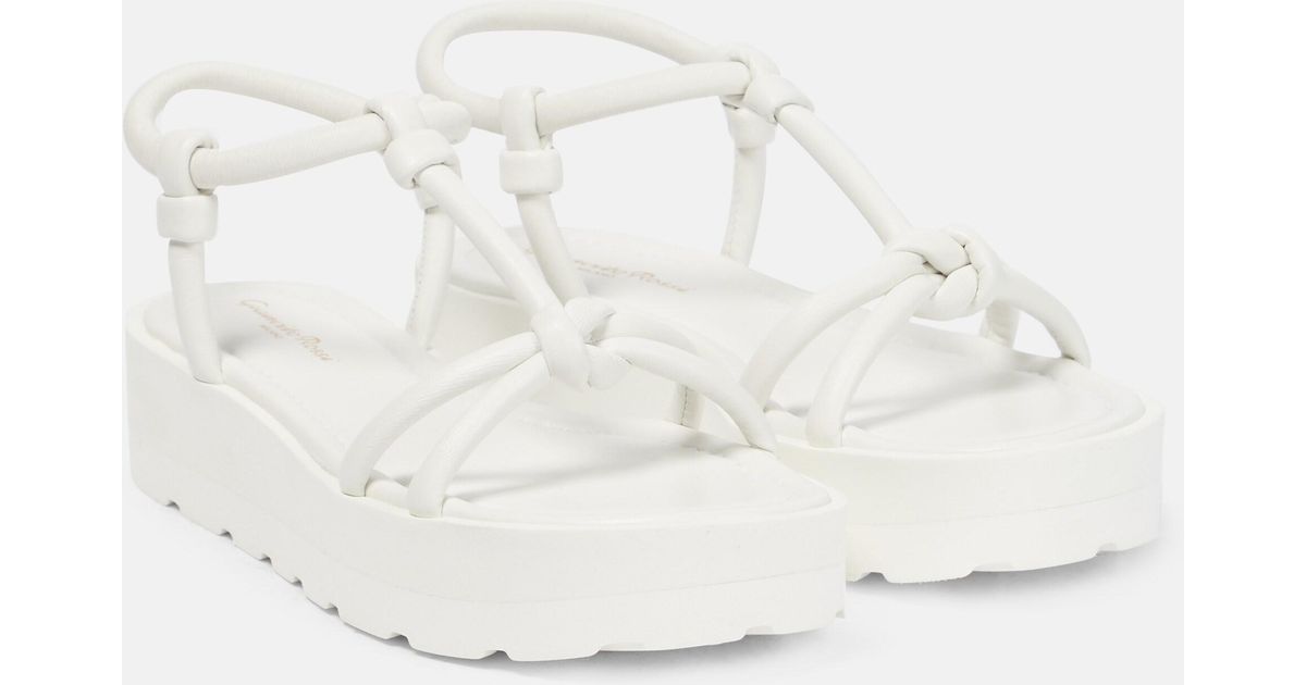 Gianvito Rossi Knot Leather Flatform Sandals in White | Lyst