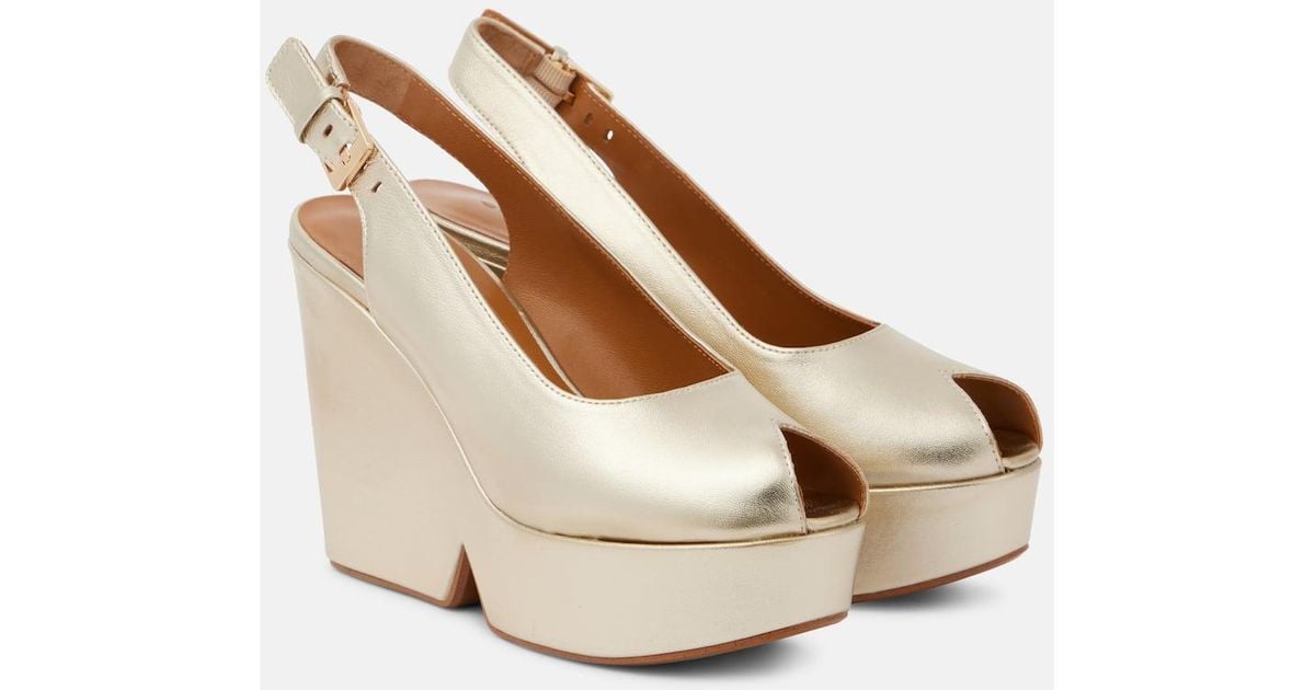 Robert Clergerie Dylan Metallic Leather Wedge Sandals in Natural