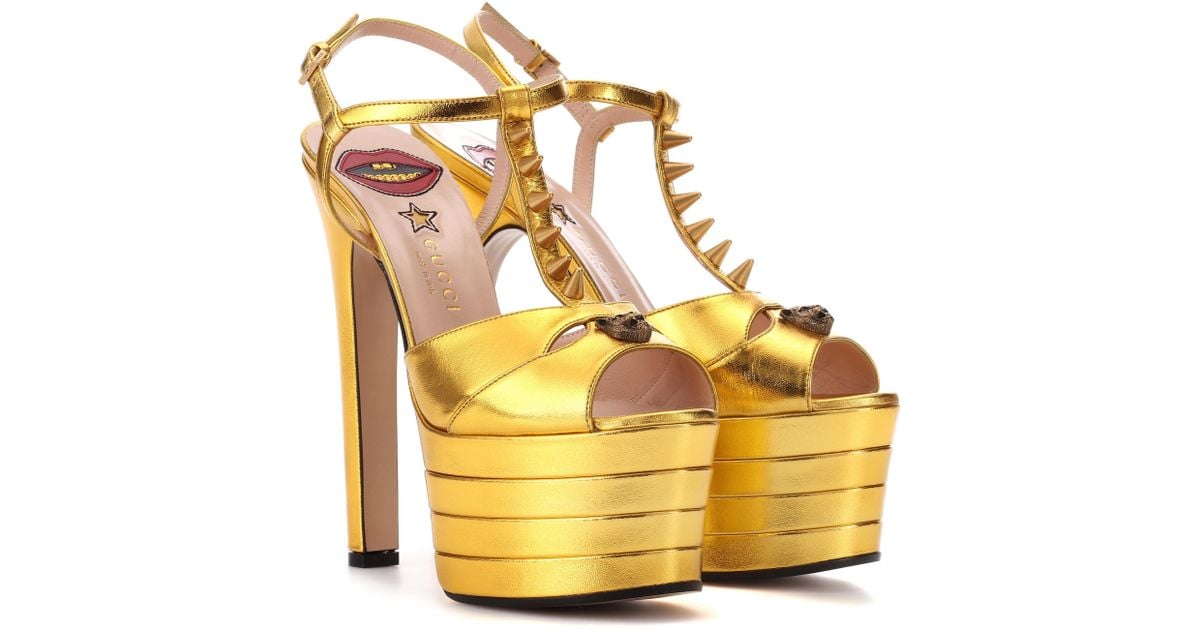 gucci gold platform heels