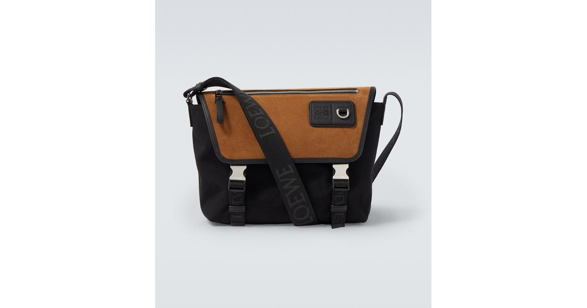 Loewe Flex Medium Canvas And Suede Messenger Bag in Black