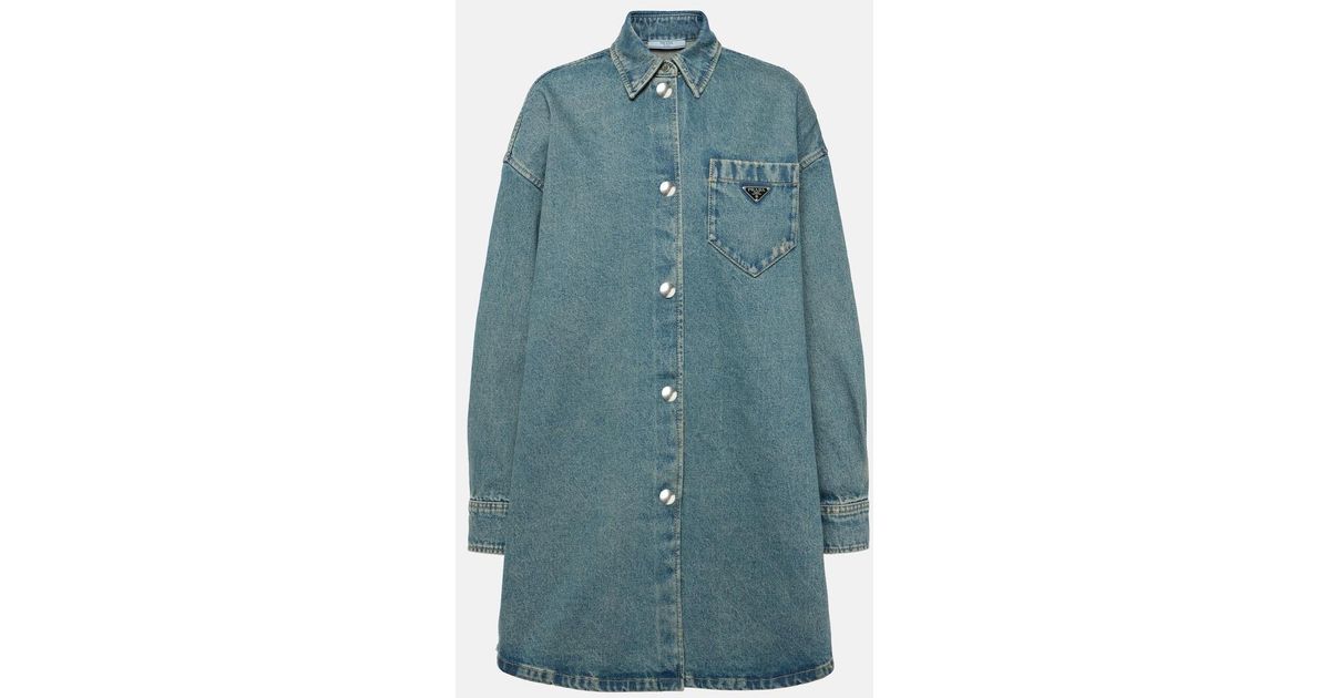 Prada Oversized Denim Shirt Dress in Blue | Lyst Prada Oversized Denim Shirt Dress in Blue | Lyst