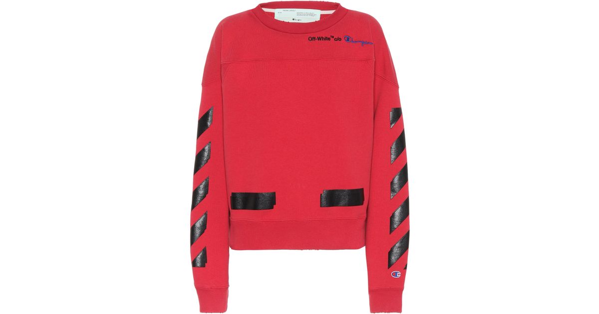 off white champion hoodie red