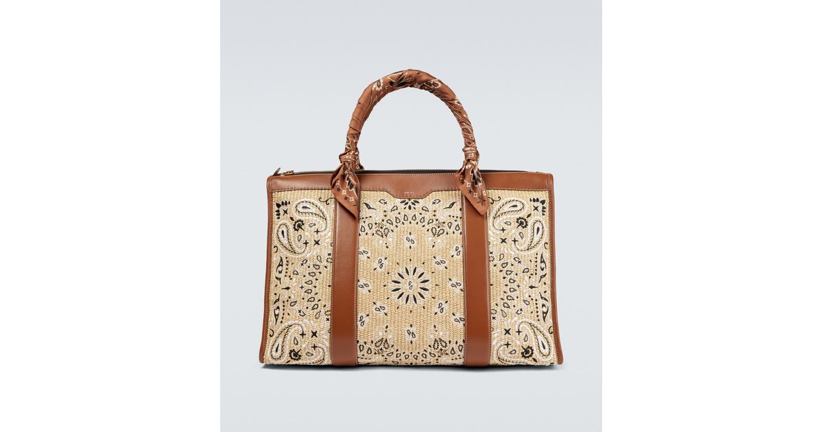 Mens Bags Duffel bags and weekend bags Amiri Leather Bandana-print Raffia Holdall in Natural for Men 