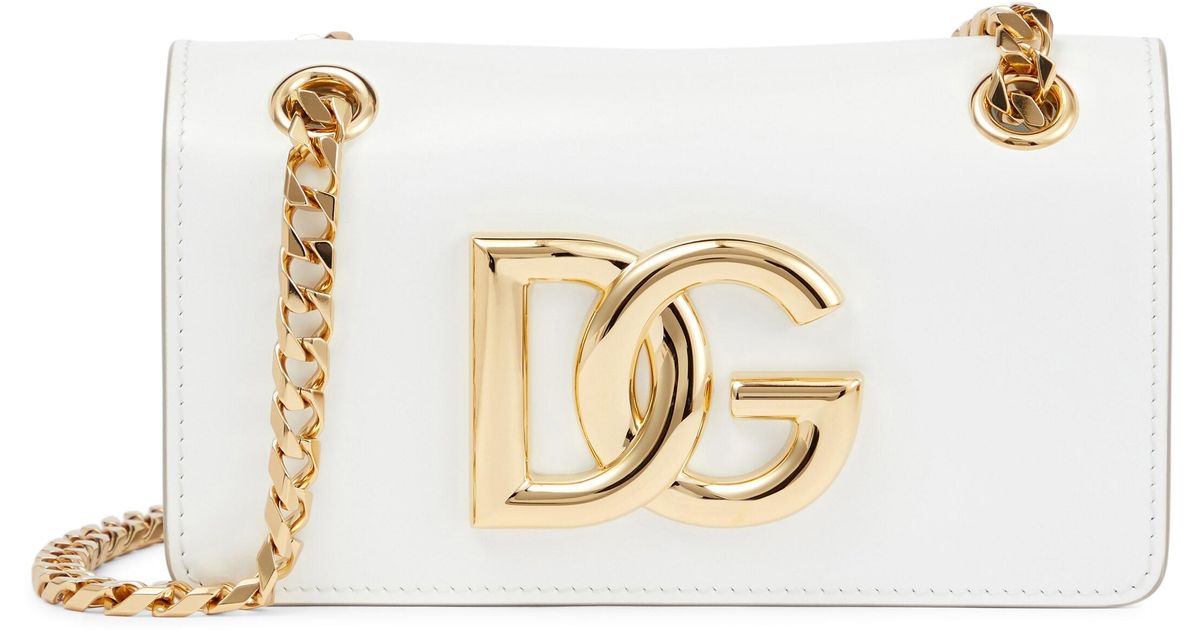 Dolce & Gabbana Dg Logo Small Patent Leather Shoulder Bag in White | Lyst