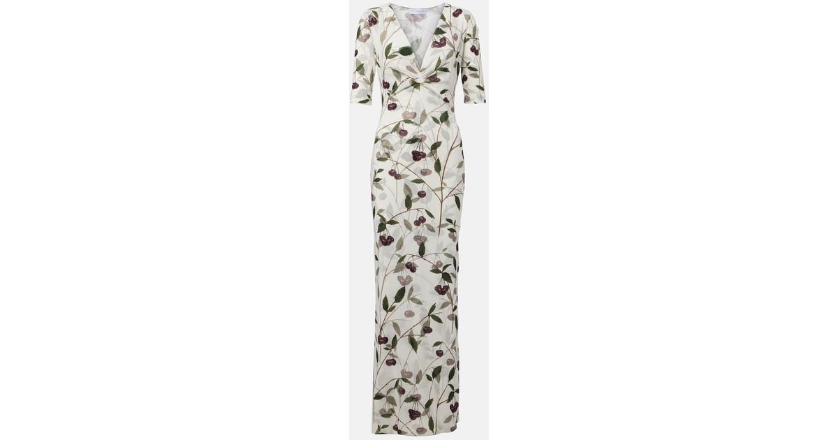 STELLA MCCARTNEY ワンピース Printed mesh jersey maxi 1046734 Stella McCartney Printed Mesh Jersey Maxi Dress in White | Lyst
