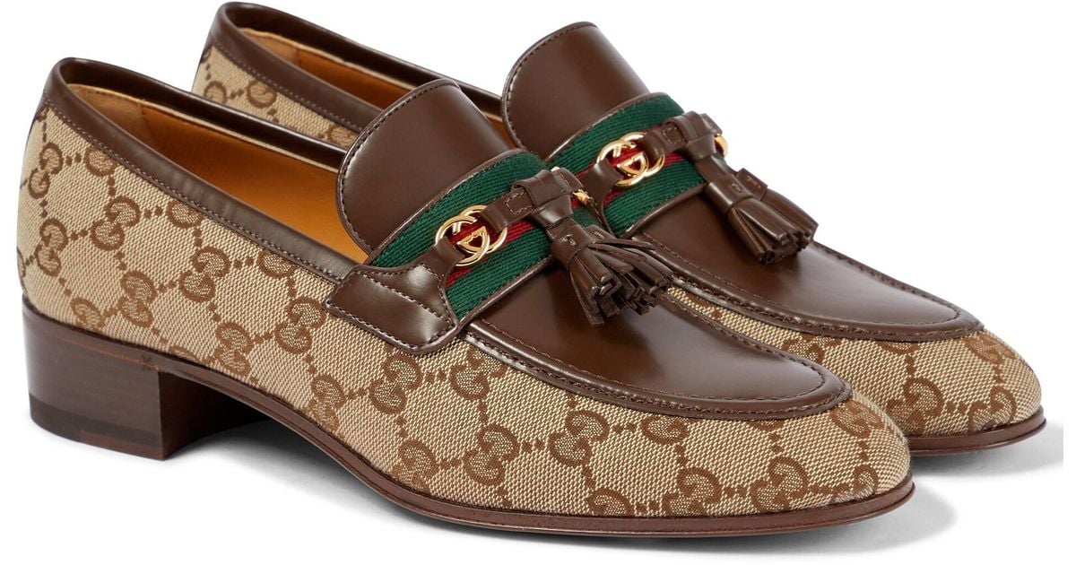 Gucci Paride Canvas And Leather Loafers in Brown Lyst