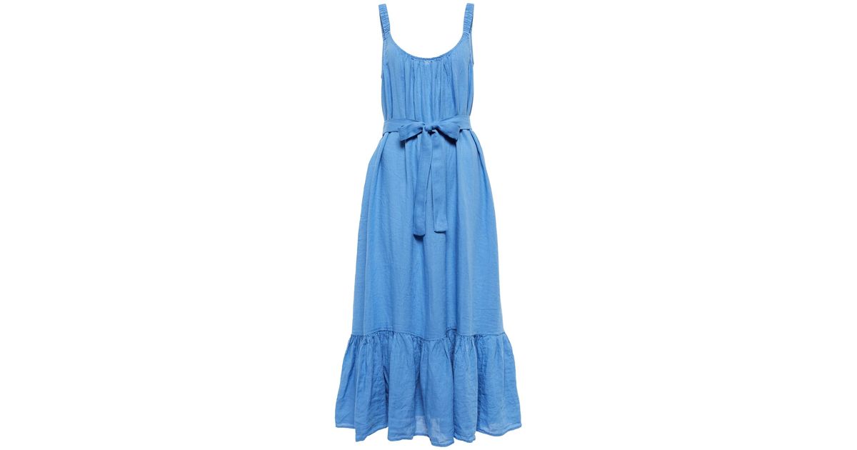Velvet Elara Linen Midi Dress in Blue | Lyst