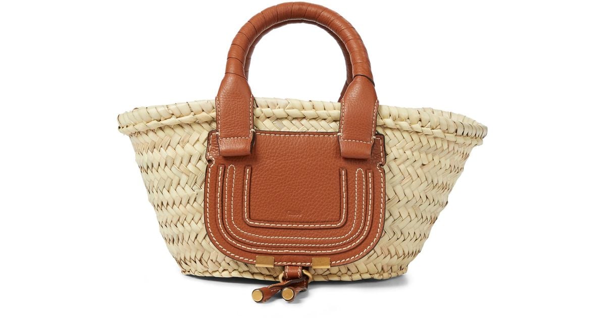 Chloé Marcie Mini Raffia Basket Bag in Beige (Brown) | Lyst
