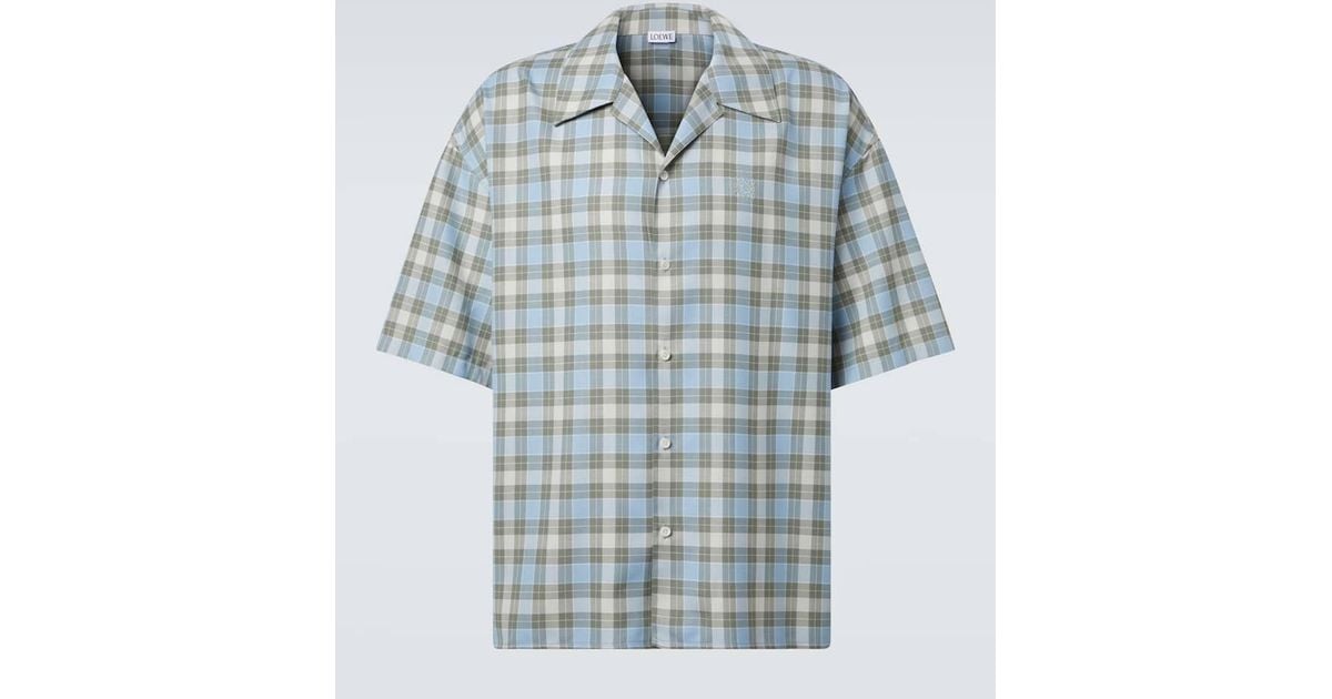 Camisa A Cuadros Con Anagrama Loewe de hombre de color Azul Lyst