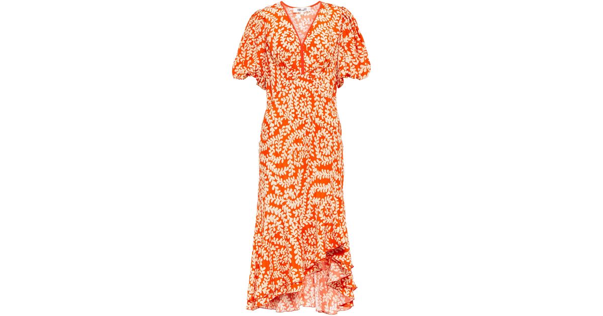 Diane von Furstenberg Madrid Printed Crêpe Midi Dress in Orange | Lyst UK