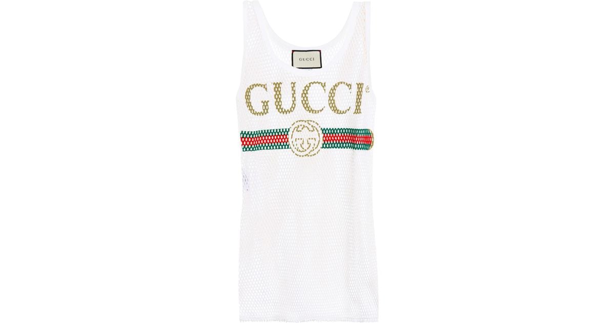 Gucci Mesh Cotton Tank Top in White | Lyst UK