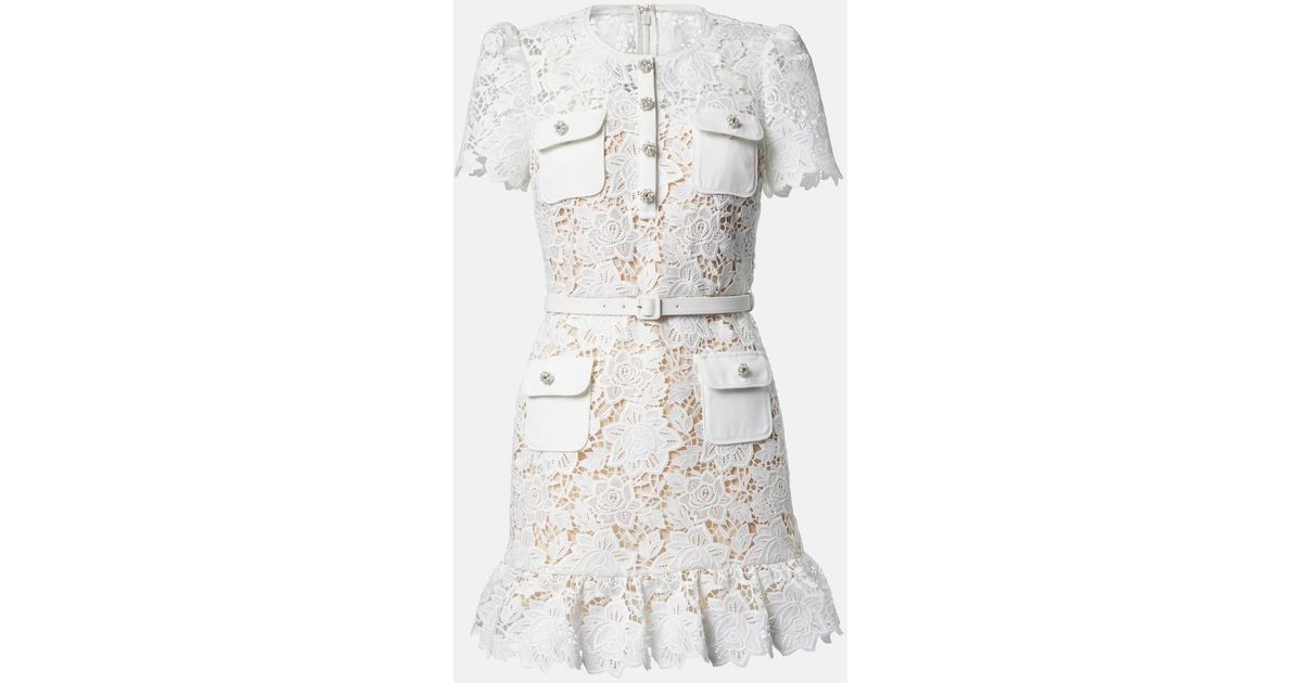 Self-Portrait Floral Lace Minidress in White | Lyst