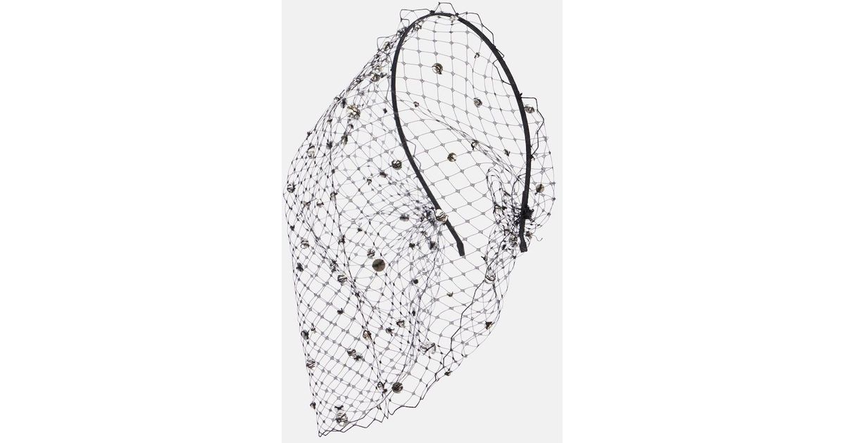Jennifer Behr Stella Embellished Fishnet Headband in White