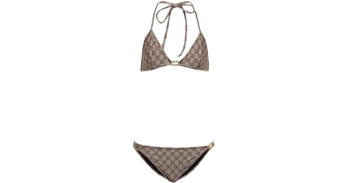 Gucci GG Halterneck Bikini in Brown | Lyst