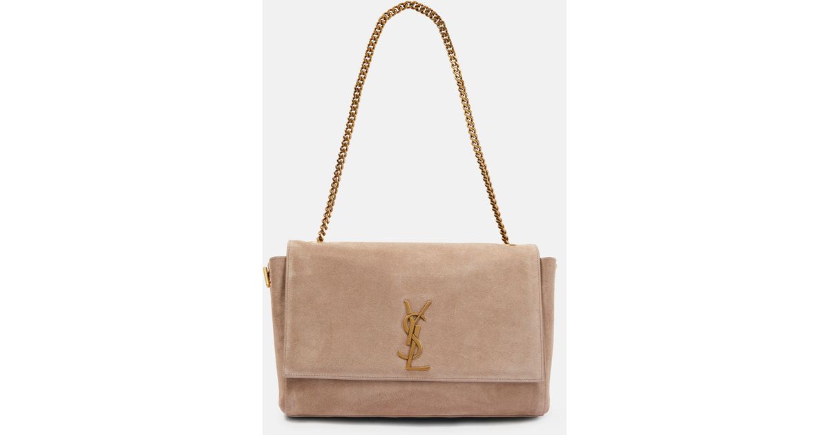 Saint Laurent Kate Reversible Suede And Leather Shoulder Bag in Natural