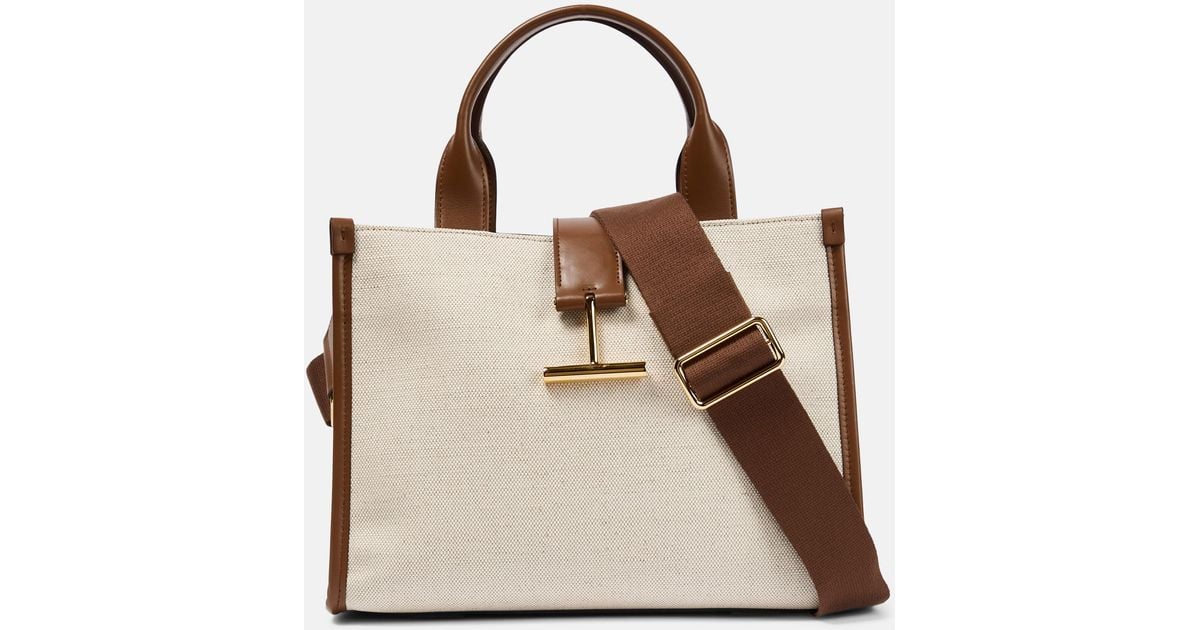 Tom Ford Tara Leather-trimmed Canvas Tote Bag in Brown | Lyst UK
