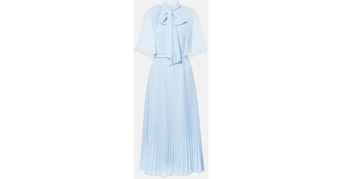 Self-Portrait Caped Chiffon Midi Dress in Blue | Lyst Self-Portrait Caped Chiffon Midi Dress in Blue | Lyst