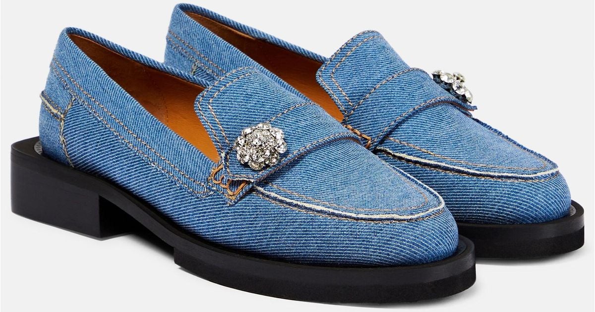 Ganni Embellished Denim Loafers in Blue Lyst