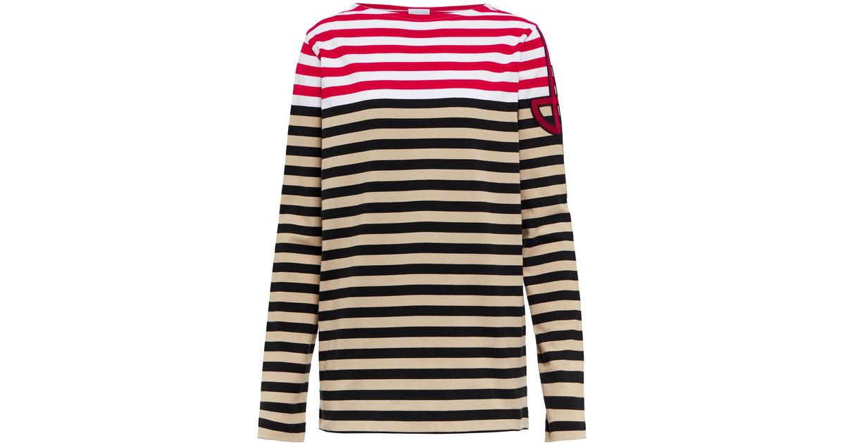 Patou Logo Striped Cotton Long-sleeved Top in Navy Brown (Red) | Lyst