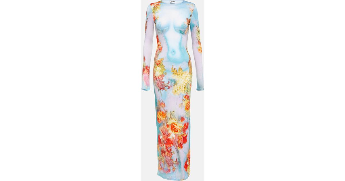 Jean Paul Gaultier Floral Trompe L'oil Printed Maxi Dress in White | Lyst
