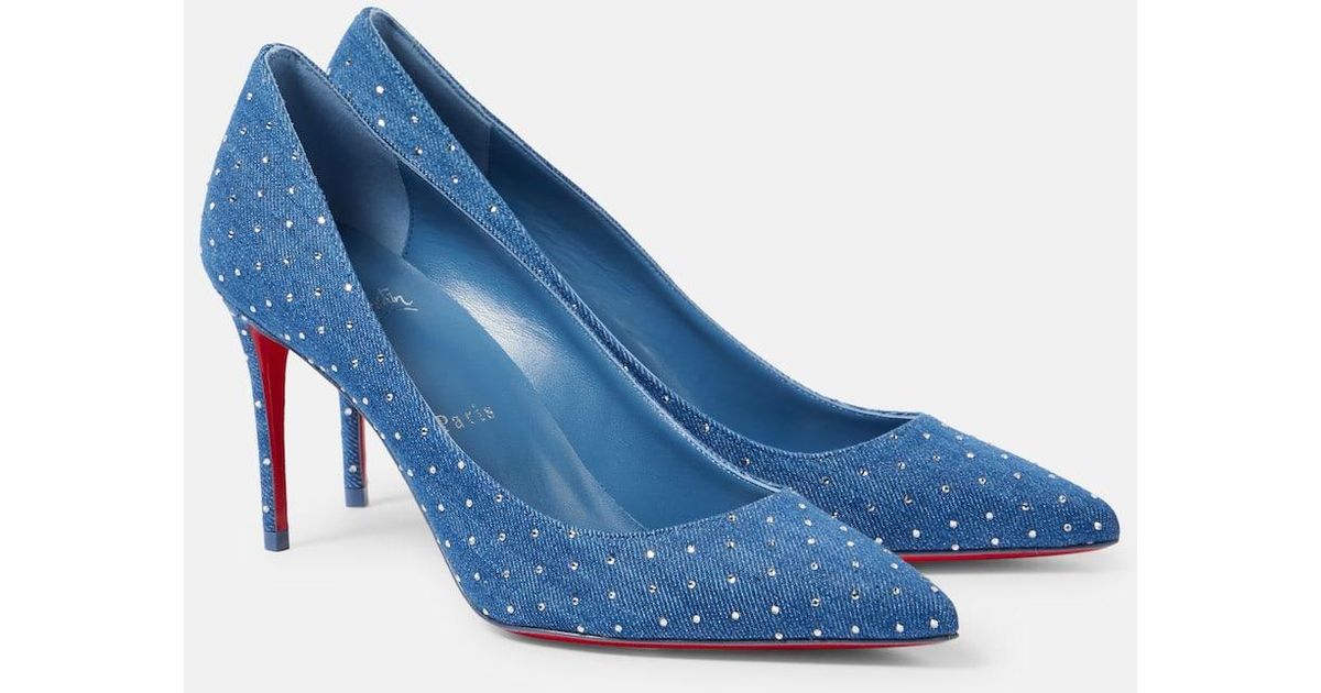 Christian Louboutin Kate 85 Embellished Denim Pumps in Blue