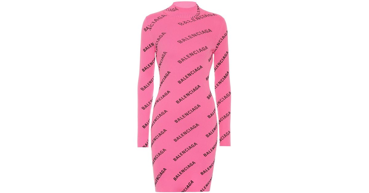 Balenciaga Logo Ribbed-knit Minidress in Pink | Lyst