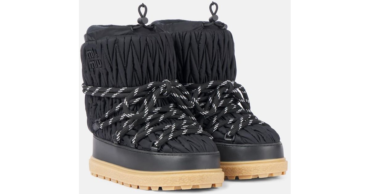 Miu Miu Logo Matelasse Snow Boots in Black Lyst UK