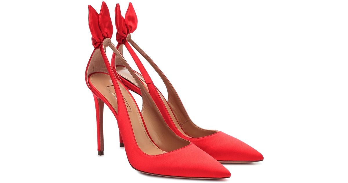 Aquazzura Exclusive To Mytheresa Bow Tie 105 Satin Pumps in Red