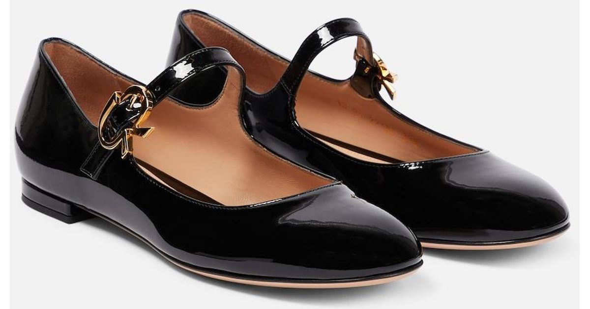 Gianvito Rossi Mary Ribbon Patent Leather Ballet Flats in Black | Lyst