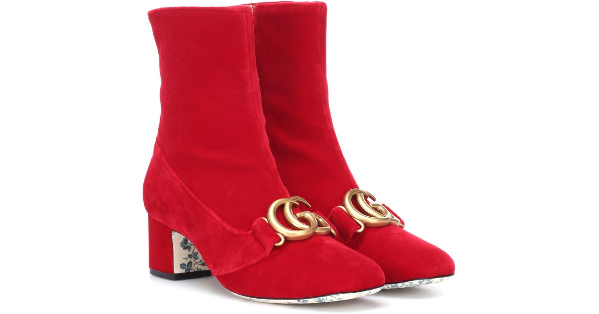 Gucci Embellished Velvet Ankle Boots in 