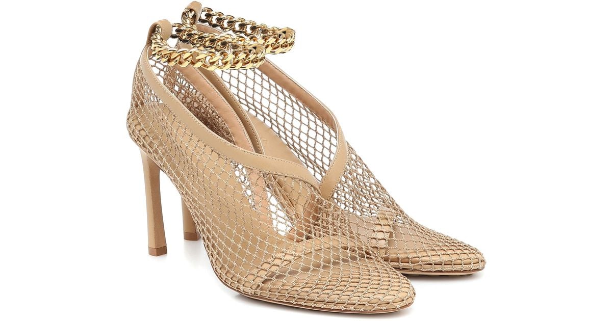 Bottega Mesh Chain Leather Anklestrap Sandals in Natural Lyst
