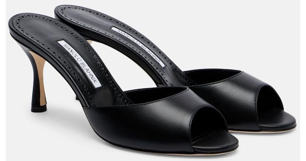 Manolo Blahnik Jada 70 Leather Mules in Black | Lyst UK
