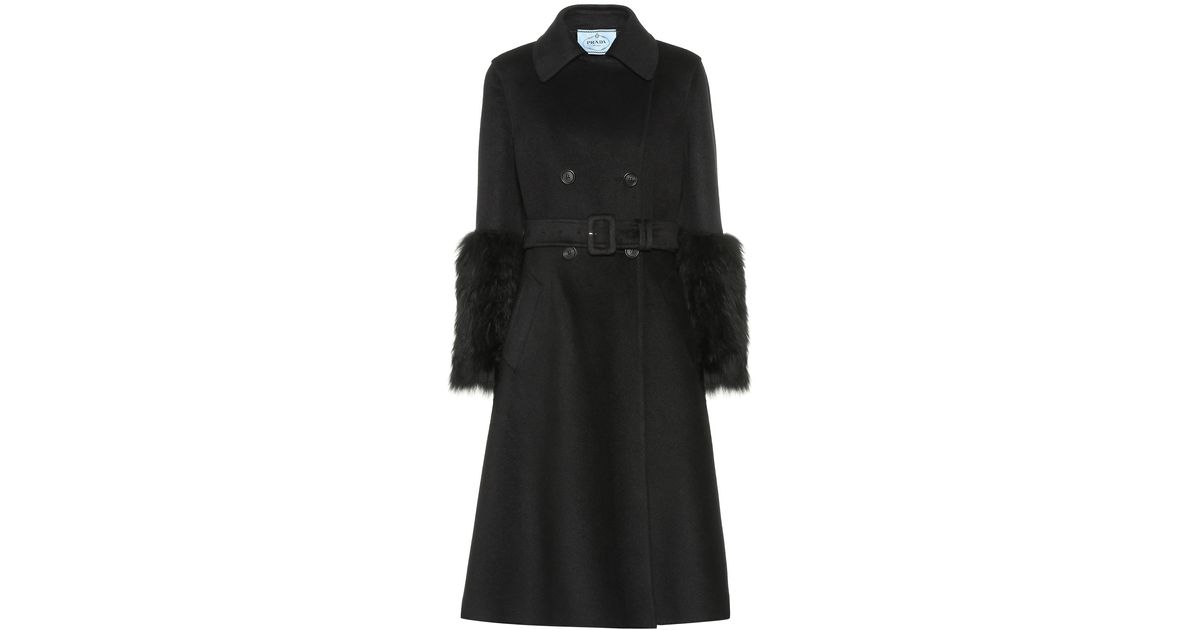 Prada Wool And Angora-blend Coat in Black - Lyst