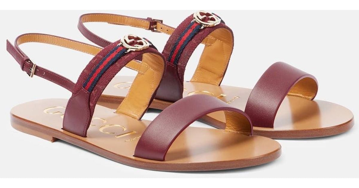 Gucci Interlocking G Web Stripe Leather Sandals in Pink | Lyst