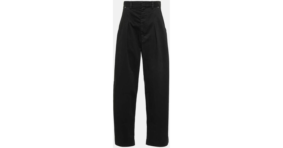 Isabel Marant Lenadi High-Rise Cotton Wide-Leg Pants in Black | Lyst