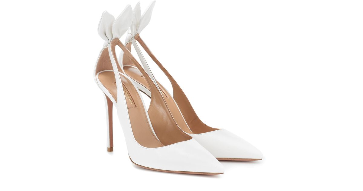 Aquazzura Bow Tie 105 Leather Pumps in White Lyst Canada