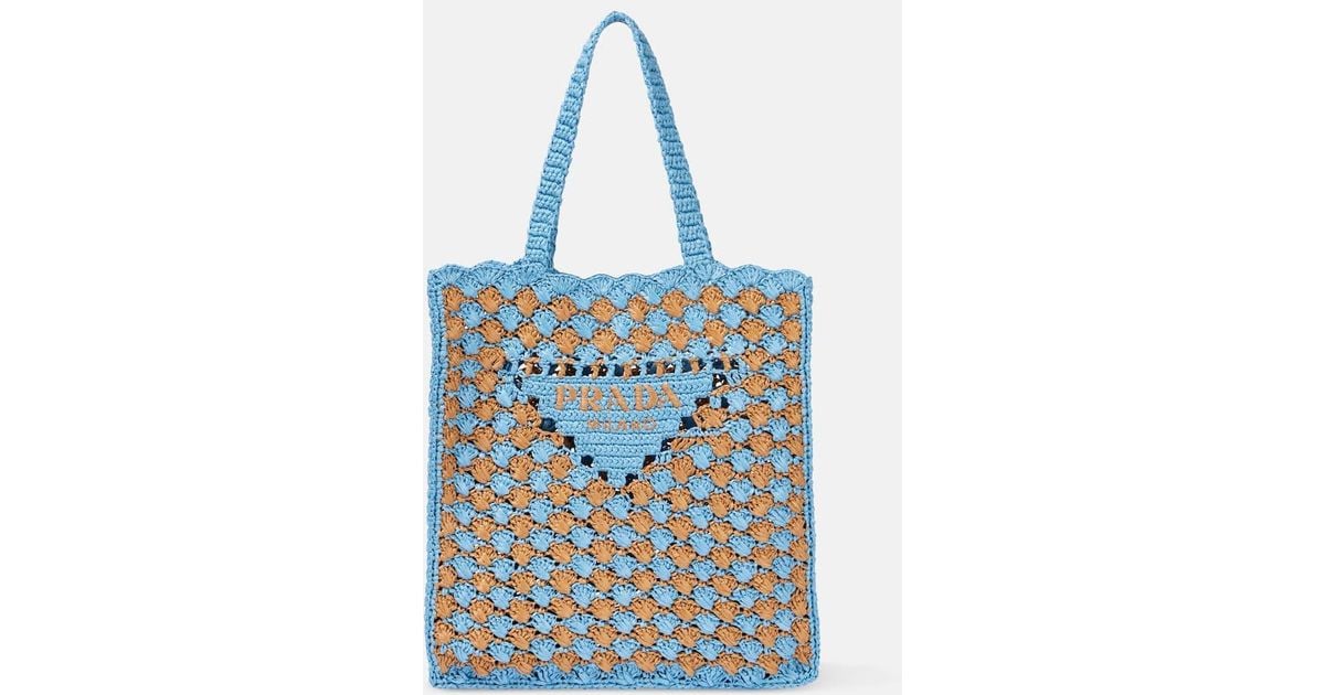 トートバッグ Prada Sky blue/caramel crochet tote bag with logo Prada Sky blue/caramel crochet tote bag with logo - Tote