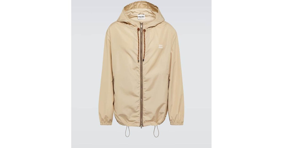 Miu Miu Logo Embroidered Technical Jacket in Natural for Men | Lyst