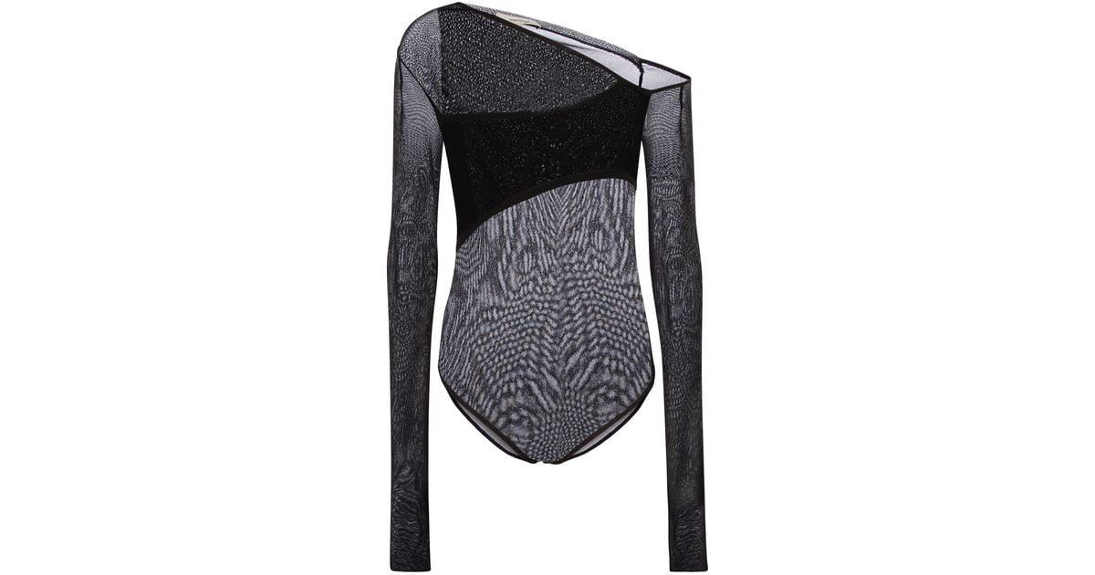 Nensi Dojaka Sheer Asymmetric Bodysuit in Black | Lyst UK