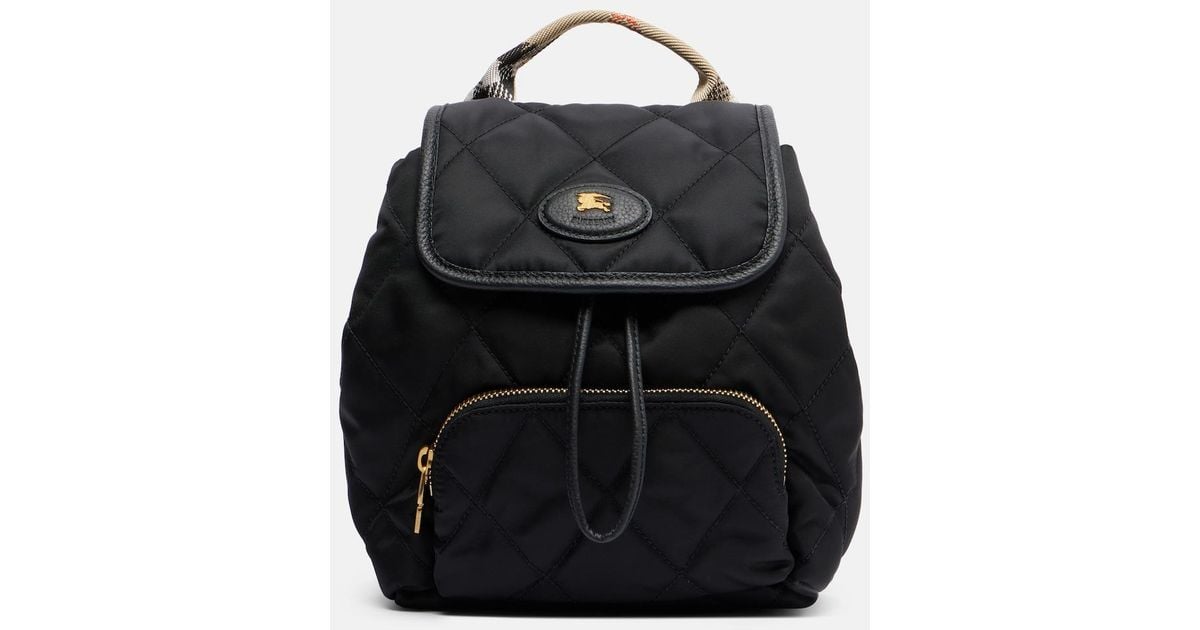 burberry small leather trimmed gabardine backpack Burberry Mini Leather-Trimmed Backpack in Black