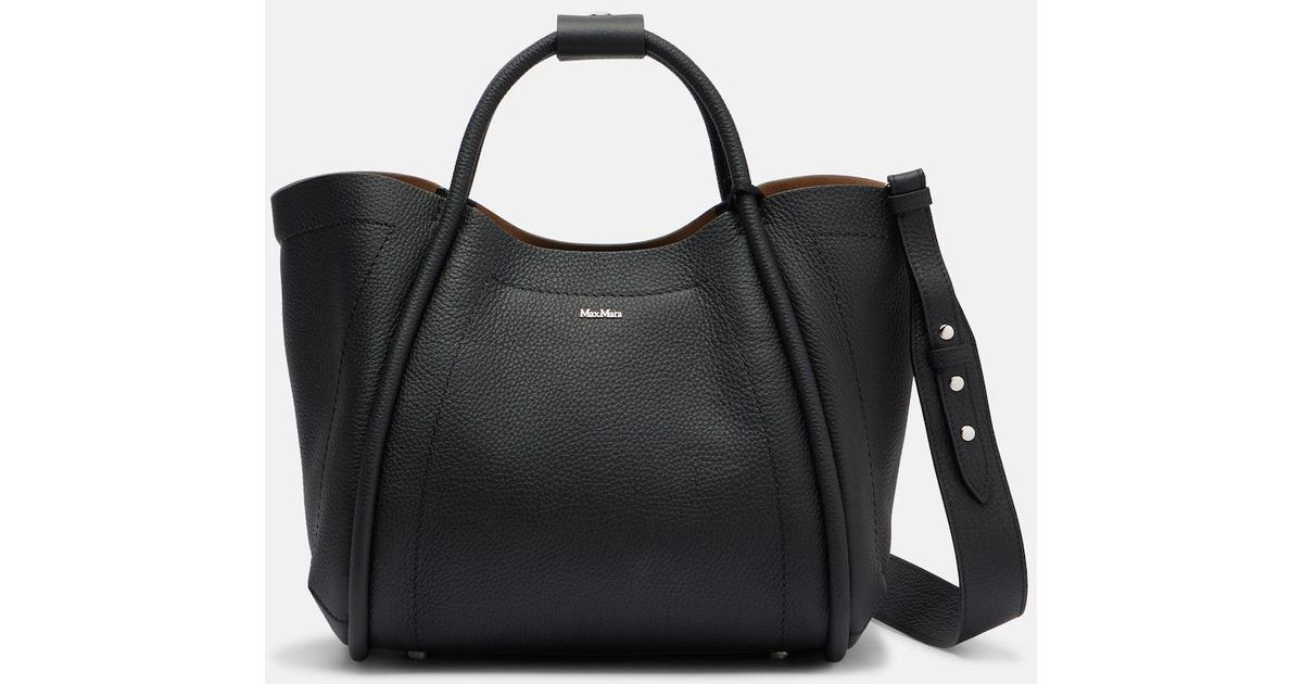 Max Mara Marine Leather Tote Bag in Black | Lyst