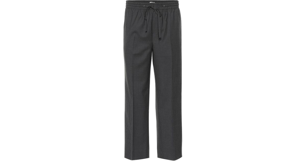 Miu Miu Checked Wool Pants in Grey (Gray) - Lyst