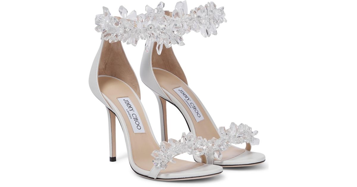 Jimmy Choo Maisel 100 Embellished Leather Sandals in White | Lyst