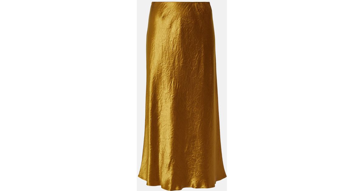 Max Mara Leisure Alessio Satin Midi Skirt In Yellow Lyst