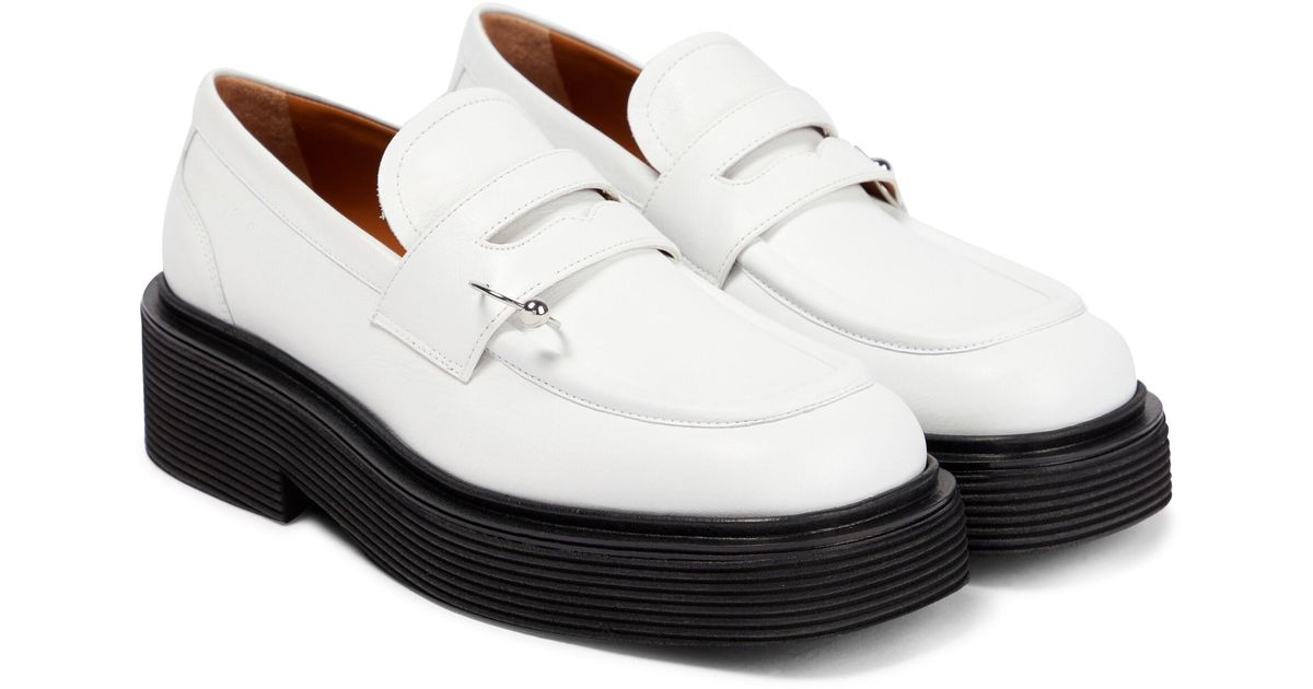 Marni Platform Leather Loafers in White | Lyst