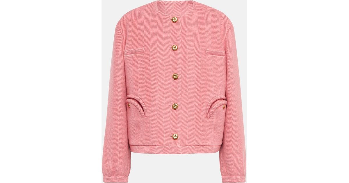 Blazé Milano Herringbone Wool And Cashmere Jacket in Pink Lyst