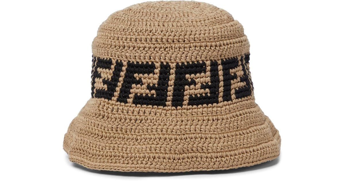 Fendi Ff Logo Crochet Bucket Hat in Natural | Lyst UK